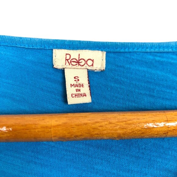 Reba Blue Crochet Lace Tunic Top Women’s Small V-Neck 3/4 Sleeve Boho - Picture 3 of 11